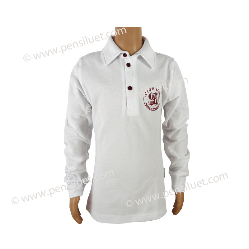 Спортна вталена блуза бяла 17 дълъг ръкав Ученическа униформа на СУ Цанко Церковски Полски Тръмбеж